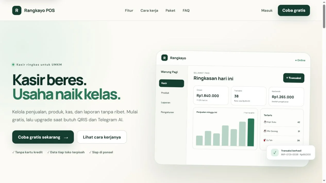 Tampilan website Rangkayo POS
